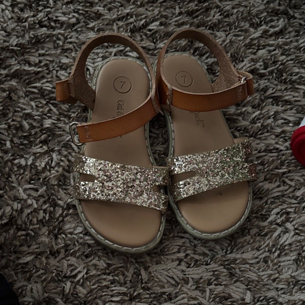 Cat & Jack Silver Glitter and Tan Kids Sandals